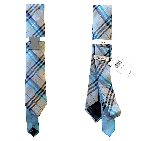 Perry Ellis Other - Plaid Tie by Perry Ellis Light Blue & Silver Neck Tie Prom Formal NWT
